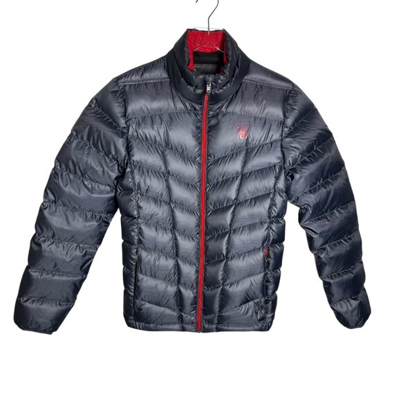 Spyder Men's Pelmo Down Jacket size small dark gray with red accents - Picture 11 of 11